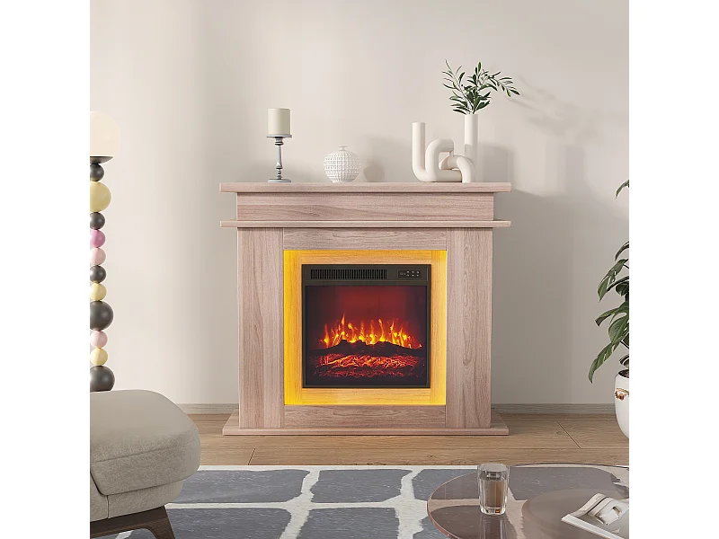 Cheminée électrique - cheminée LED, avec chauffage - effet flamme 3D - minuterie, éclairage d'ambiance LED 20 couleurs et télécommande -couleur chêne