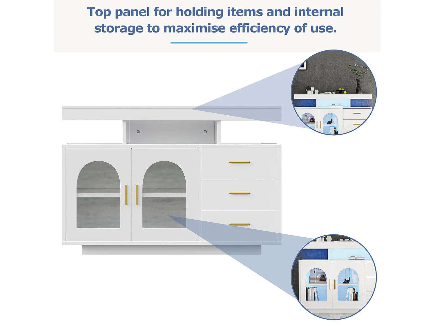 Buffet avec éclairage LED - Meuble à tiroirs avec espace de rangement - 120 cm x 40 cm x 80 cm