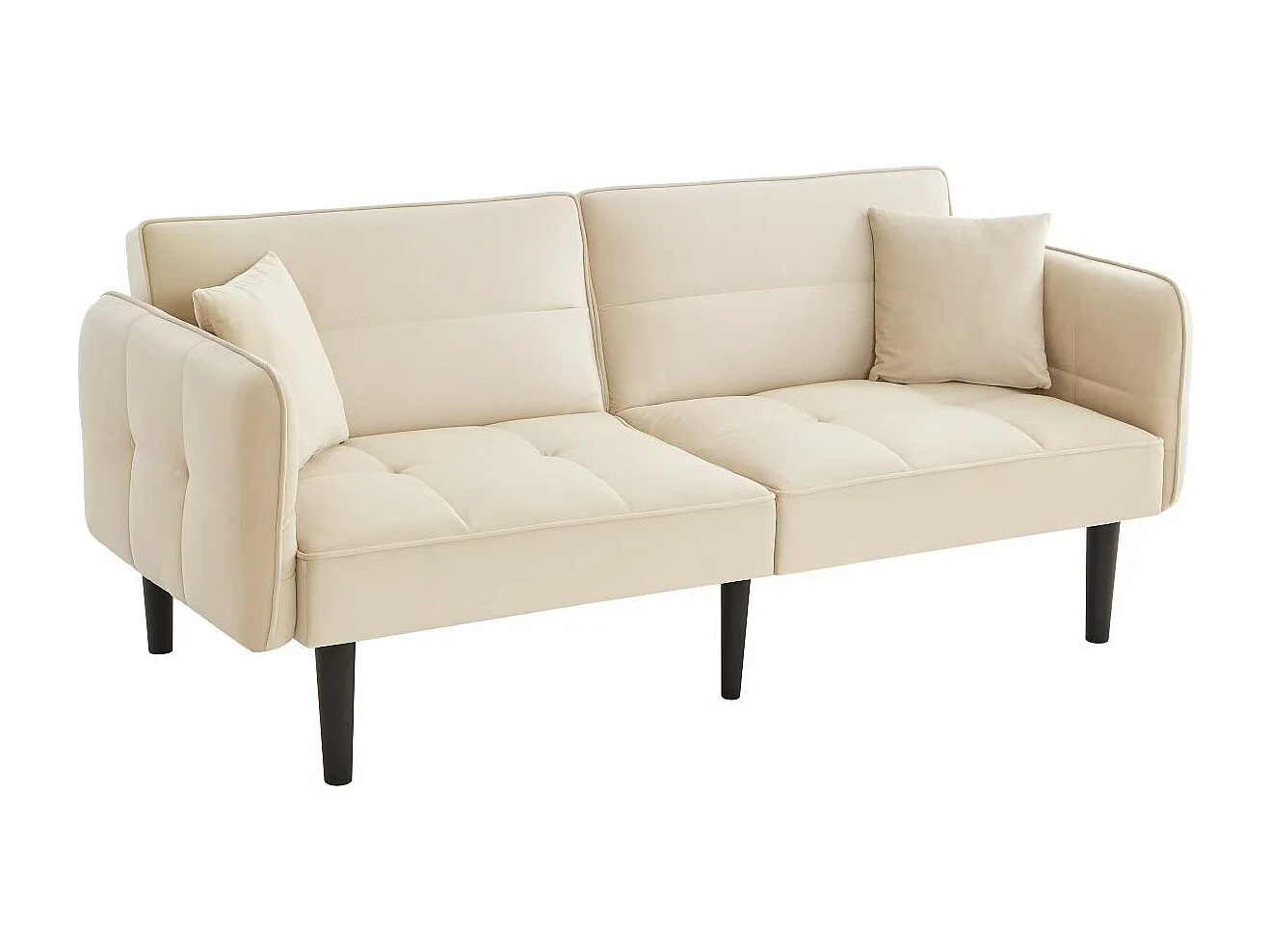 Canapé-lit 2 en 1 réglable - Dossier réglable - Pieds de canapé en bois et coussins inclus - Velours - 176 x 78 x 76 cm - Beige