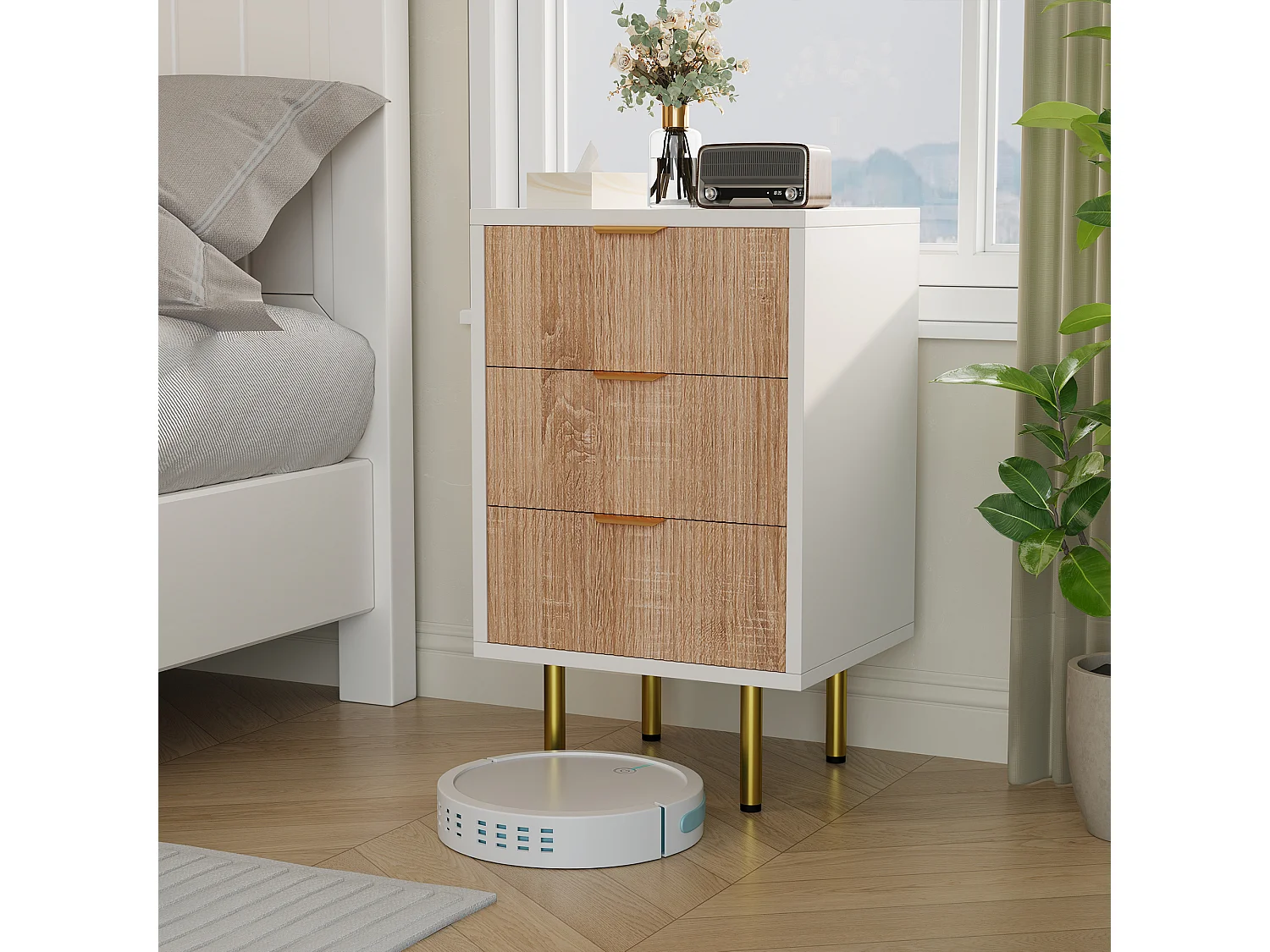 Lot de 2 tables de chevet - commode à 3 tiroirs - avec poignée en métal - 65 x 40 x 40 cm