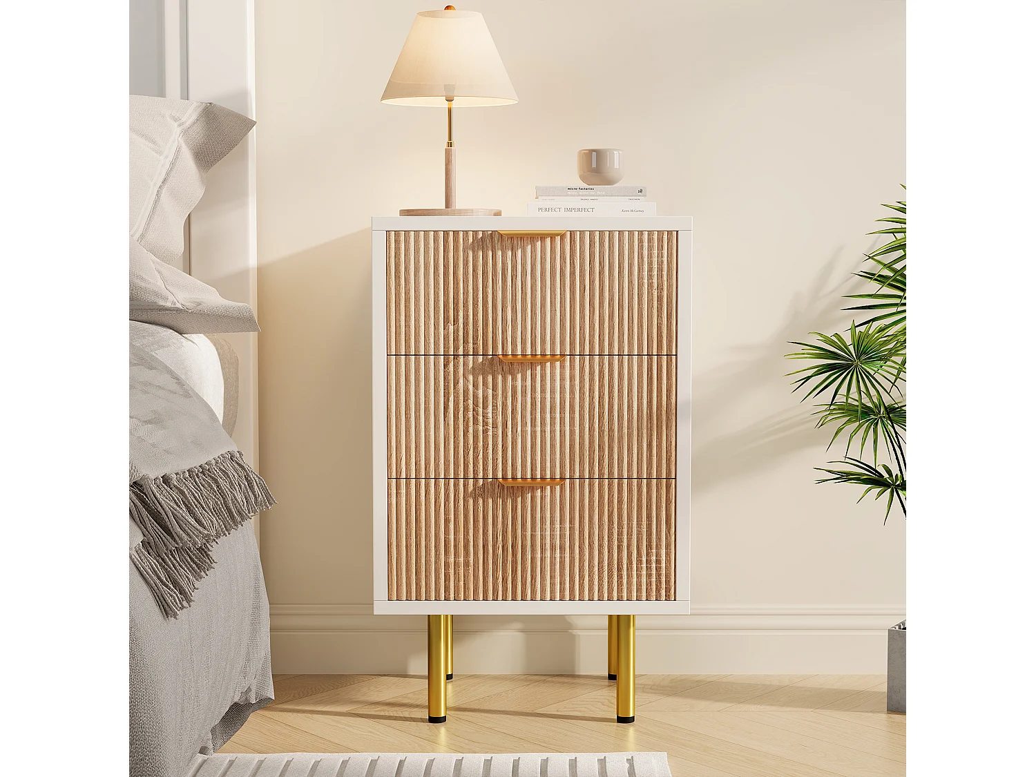 Lot de 2 tables de chevet - commode à 3 tiroirs - avec poignée en métal - 65 x 40 x 40 cm