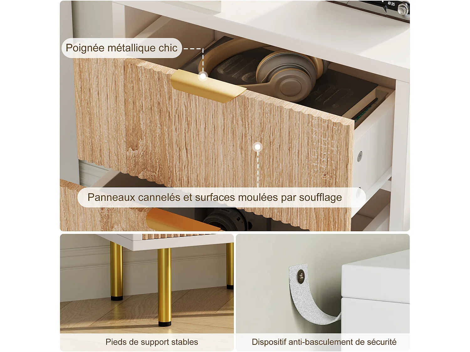 Set van 2 nachtkastjes - ladekasten met 3 lades - met metalen handgrepen - 65 x 40 x 40 cm