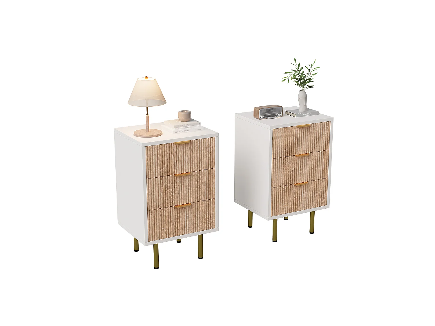 Set van 2 nachtkastjes - ladekasten met 3 lades - met metalen handgrepen - 65 x 40 x 40 cm