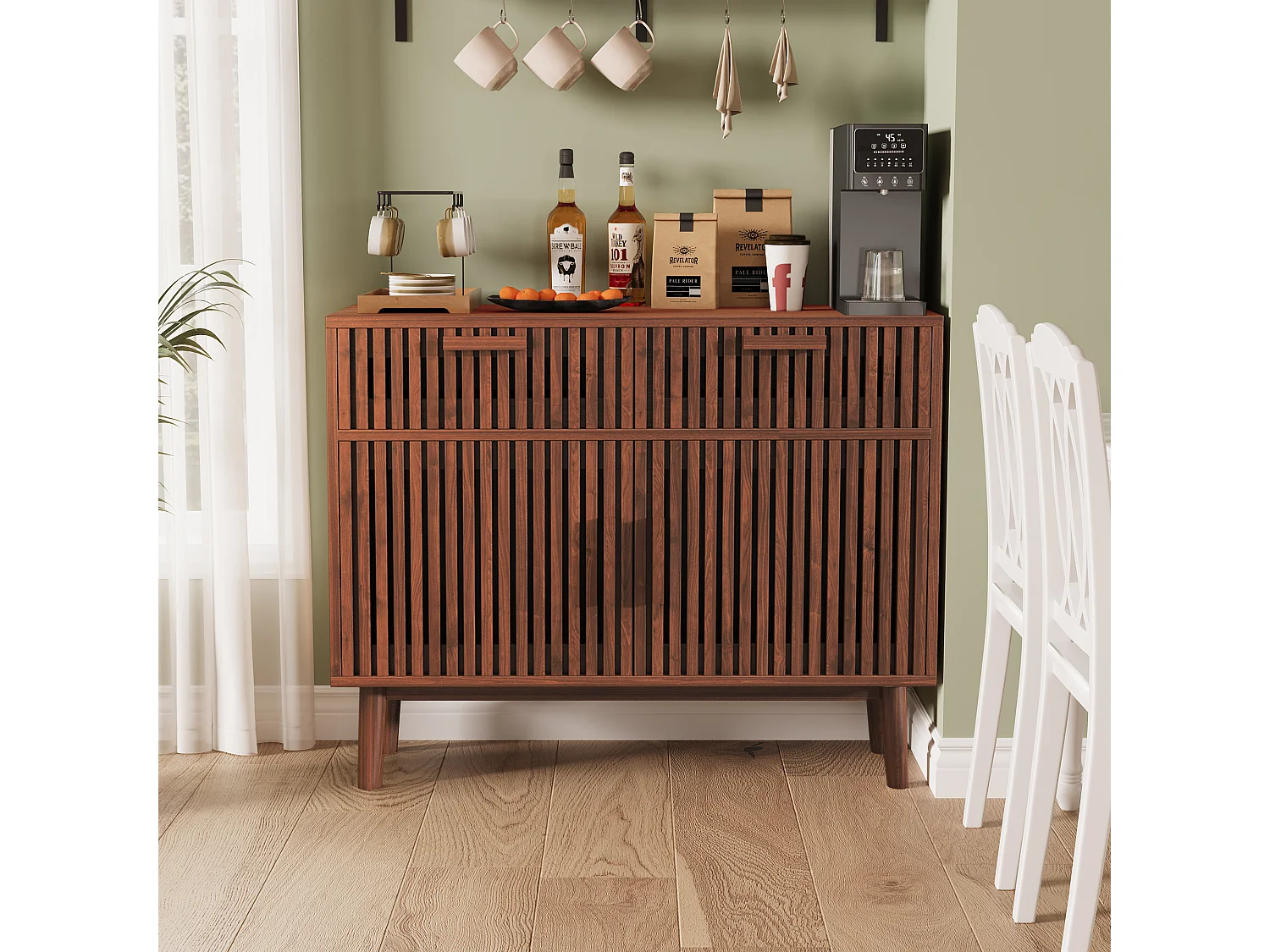 Buffet commode à 2 tiroirs et 2 portes, meuble de cuisine, bois, 100 x 35 x 80 cm