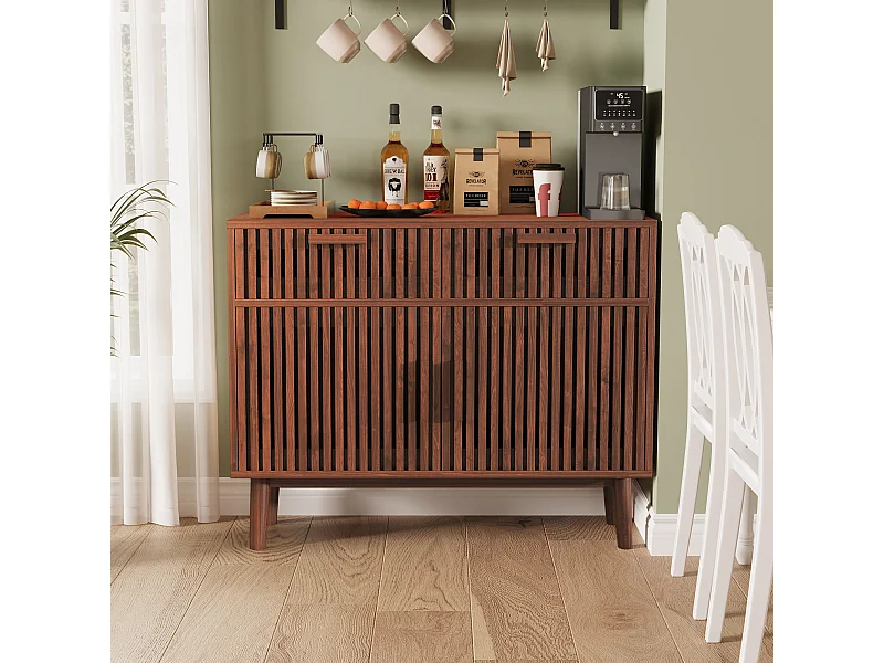 Buffet commode à 2 tiroirs et 2 portes, meuble de cuisine, bois, 100 x 35 x 80 cm