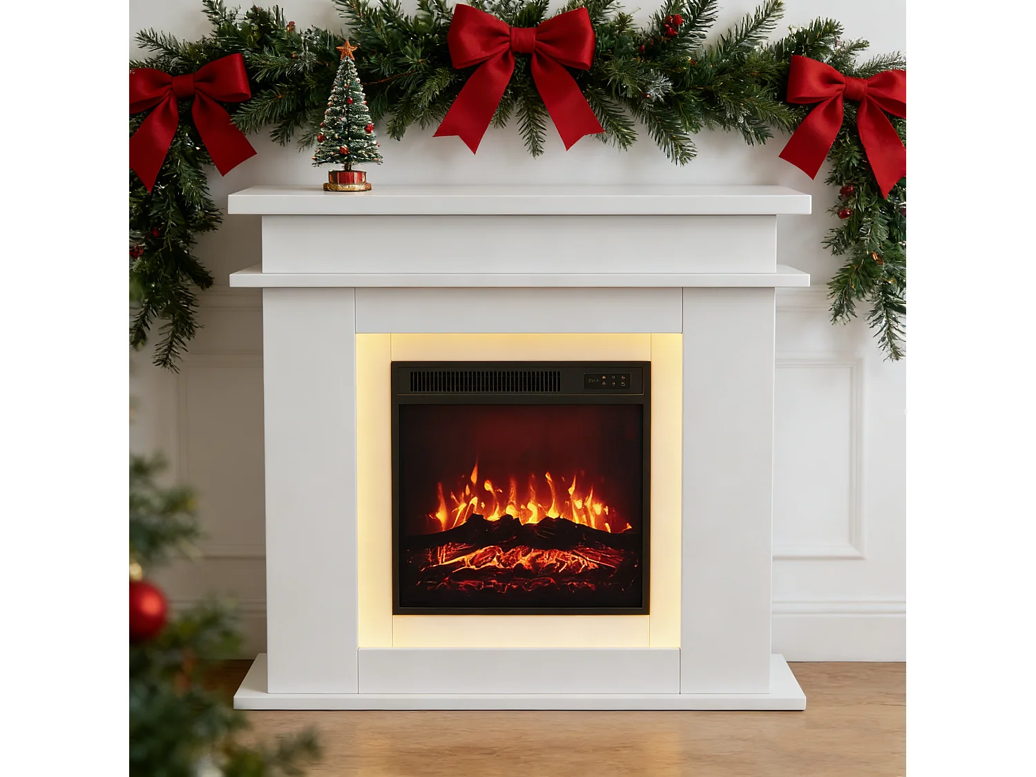 Cheminée électrique - cheminée LED, avec chauffage - effet flamme 3D - minuterie, éclairage d'ambiance LED 20 couleurs et télécommande -Blanc