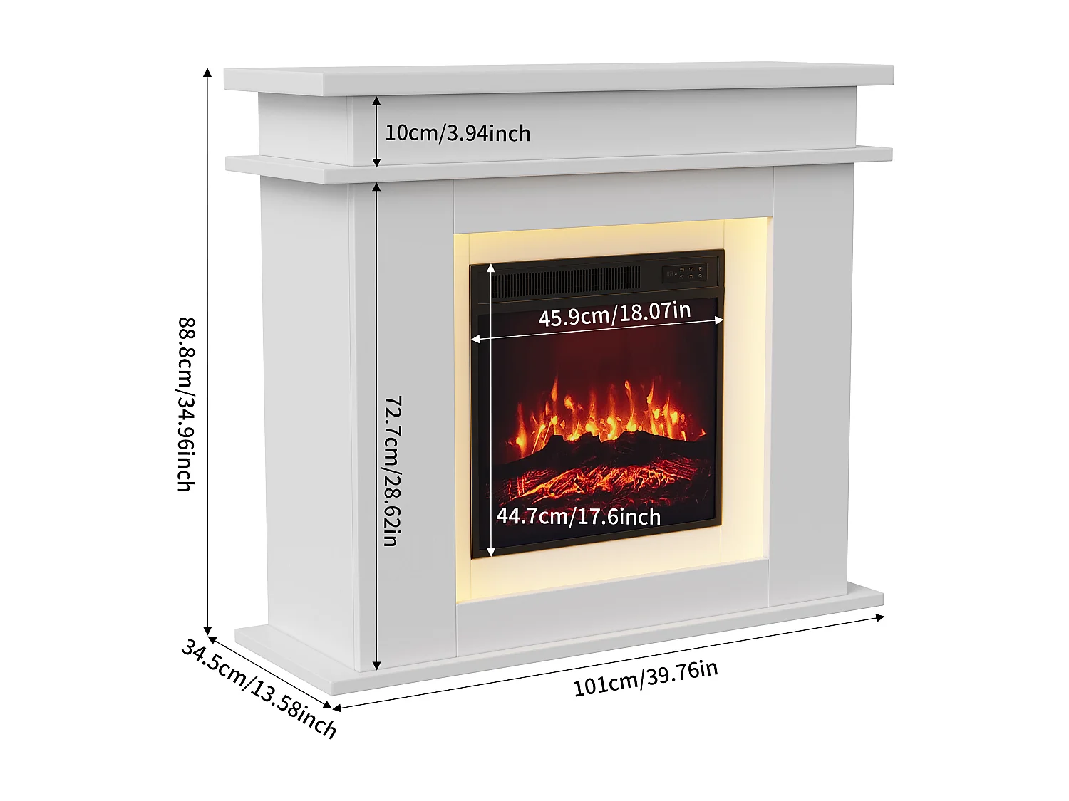 Cheminée électrique - cheminée LED, avec chauffage - effet flamme 3D - minuterie, éclairage d'ambiance LED 20 couleurs et télécommande -Blanc