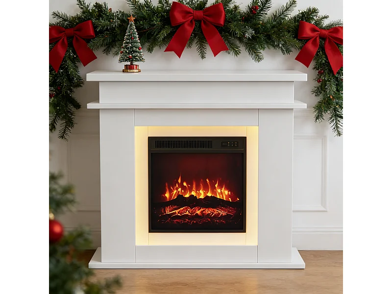 Cheminée électrique - cheminée LED, avec chauffage - effet flamme 3D - minuterie, éclairage d'ambiance LED 20 couleurs et télécommande -Blanc