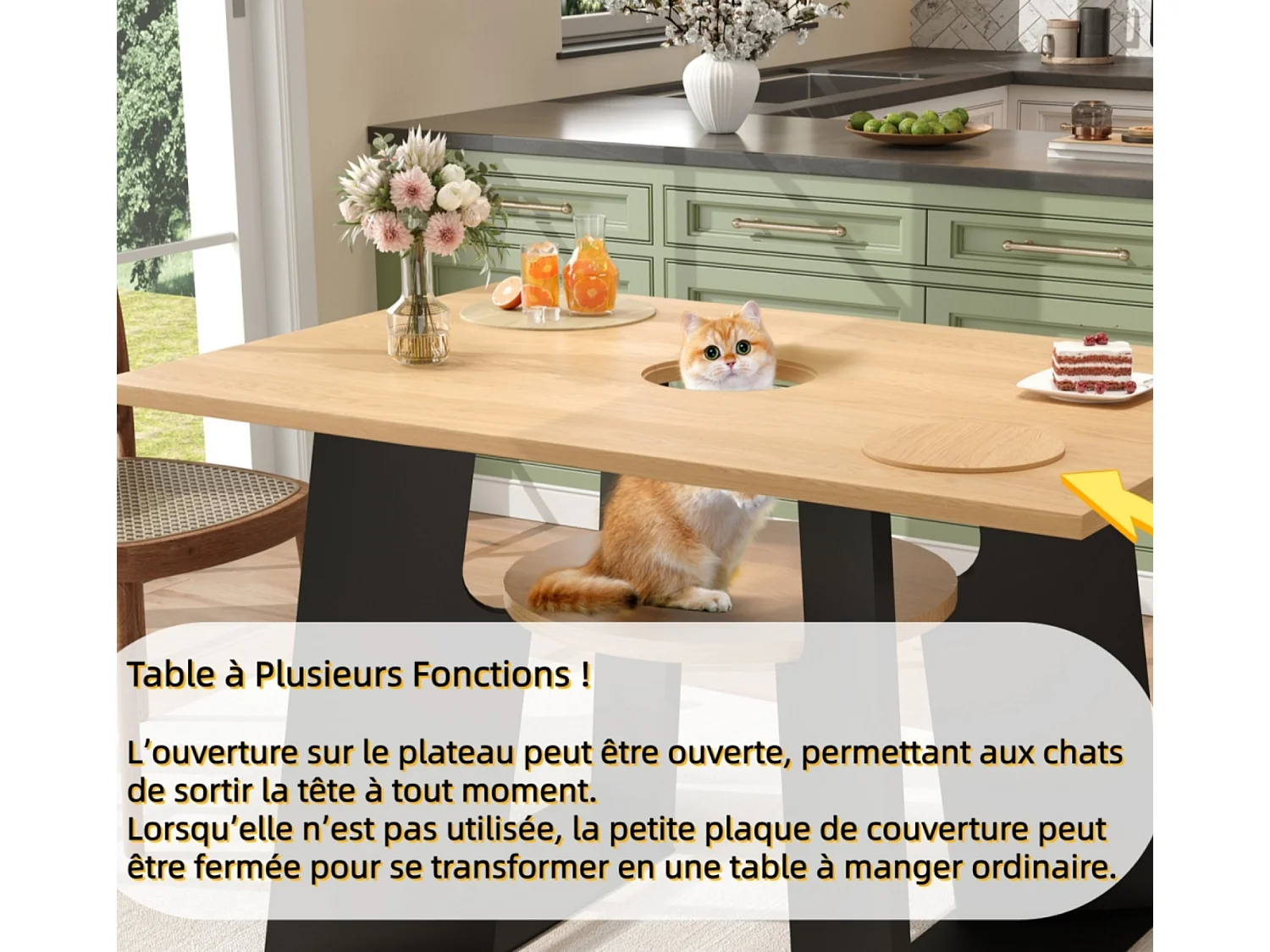 Table de salle à manger/cuisine - avec espace pour animaux et étagères - 6 places (130×85×75 cm)