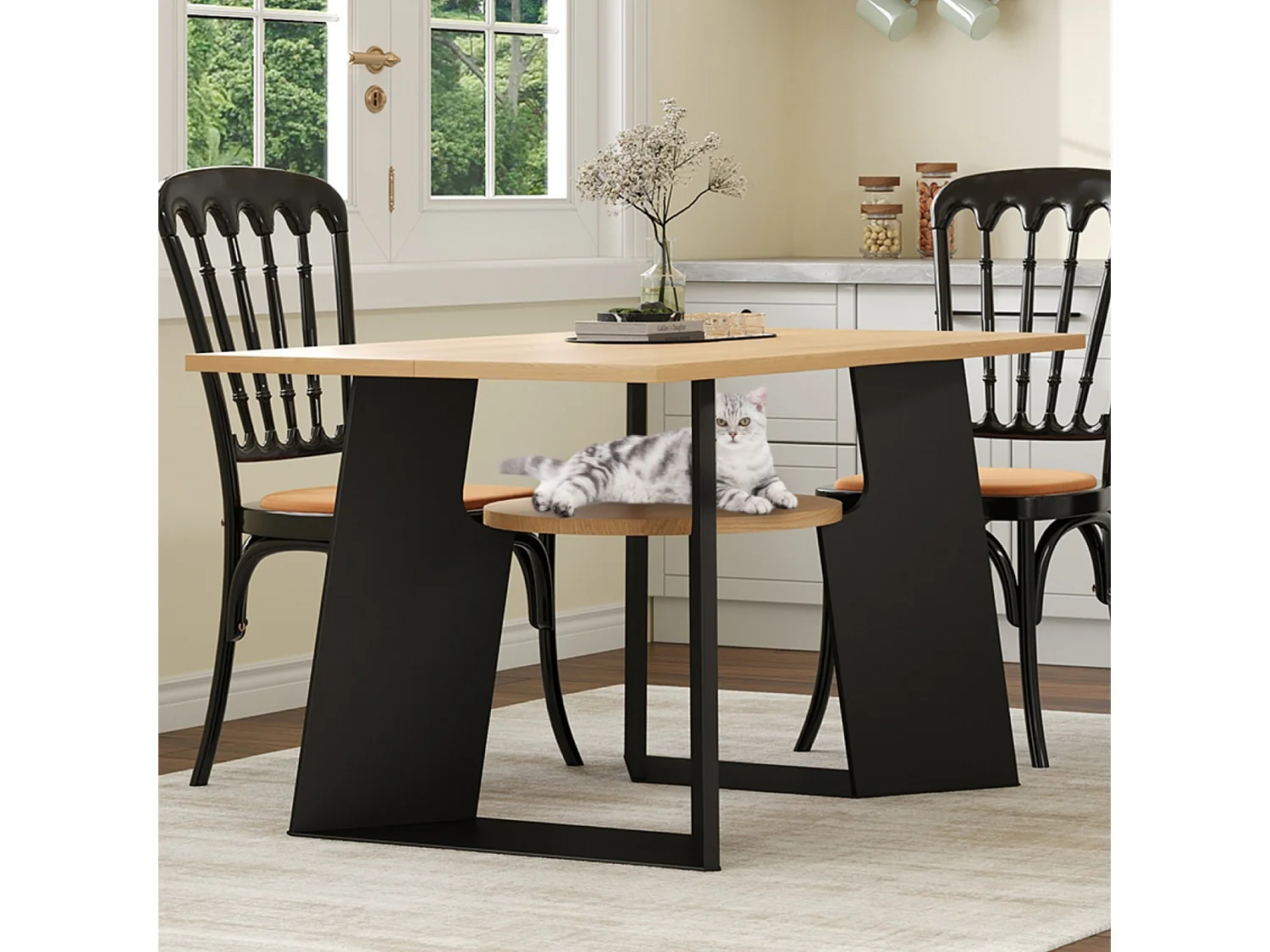 Table de salle à manger/cuisine - avec espace pour animaux et étagères - 6 places (130×85×75 cm)