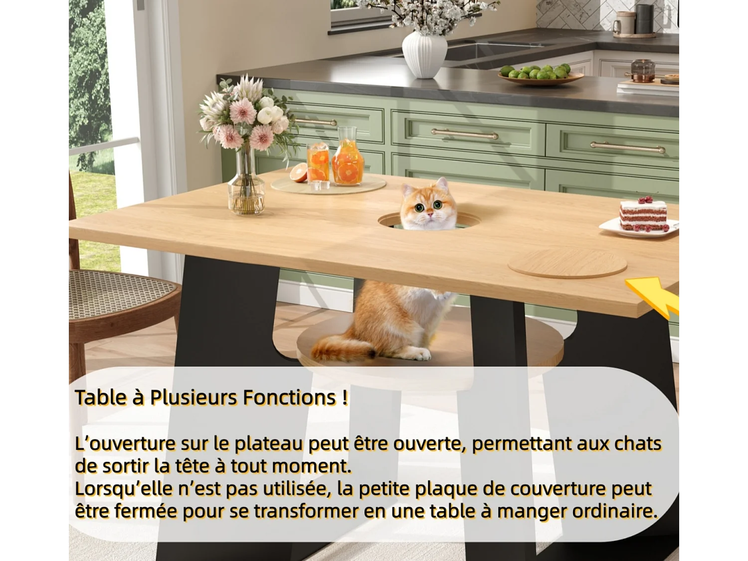 Table de salle à manger/cuisine - avec espace pour animaux et étagères - 6 places (130×85×75 cm)