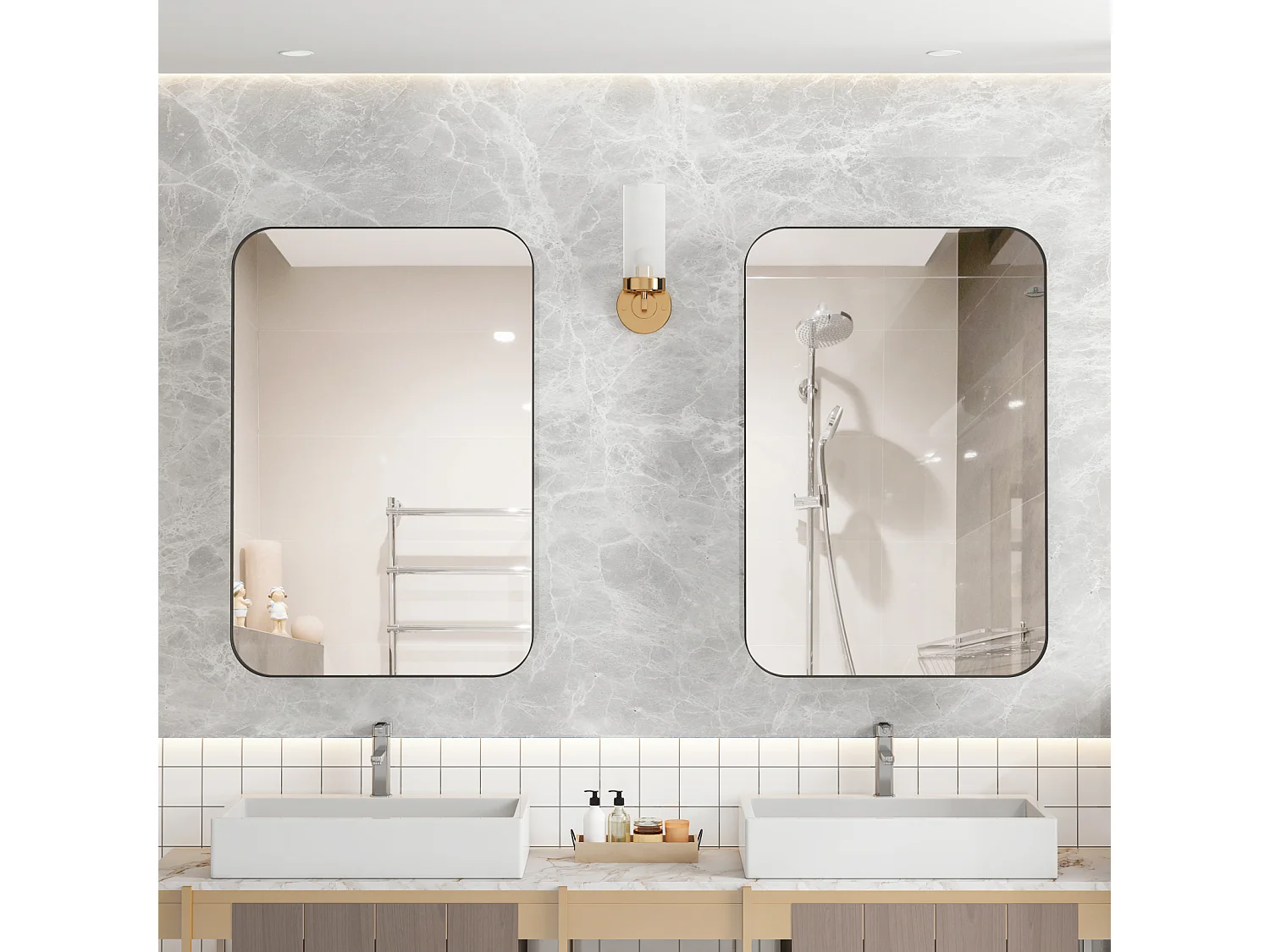 Miroir de salle de bain - armoire de rangement avec miroir - étagère réglable - 76 x 51 cm - noir