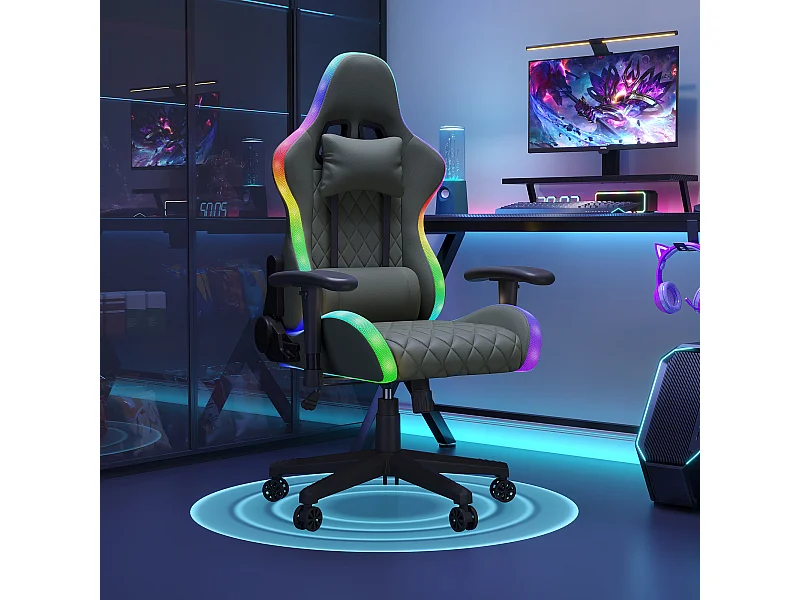 Chaise de jeu avec éclairage LED - accoudoirs 2D et dossier réglable - Chaise de bureau - Noir