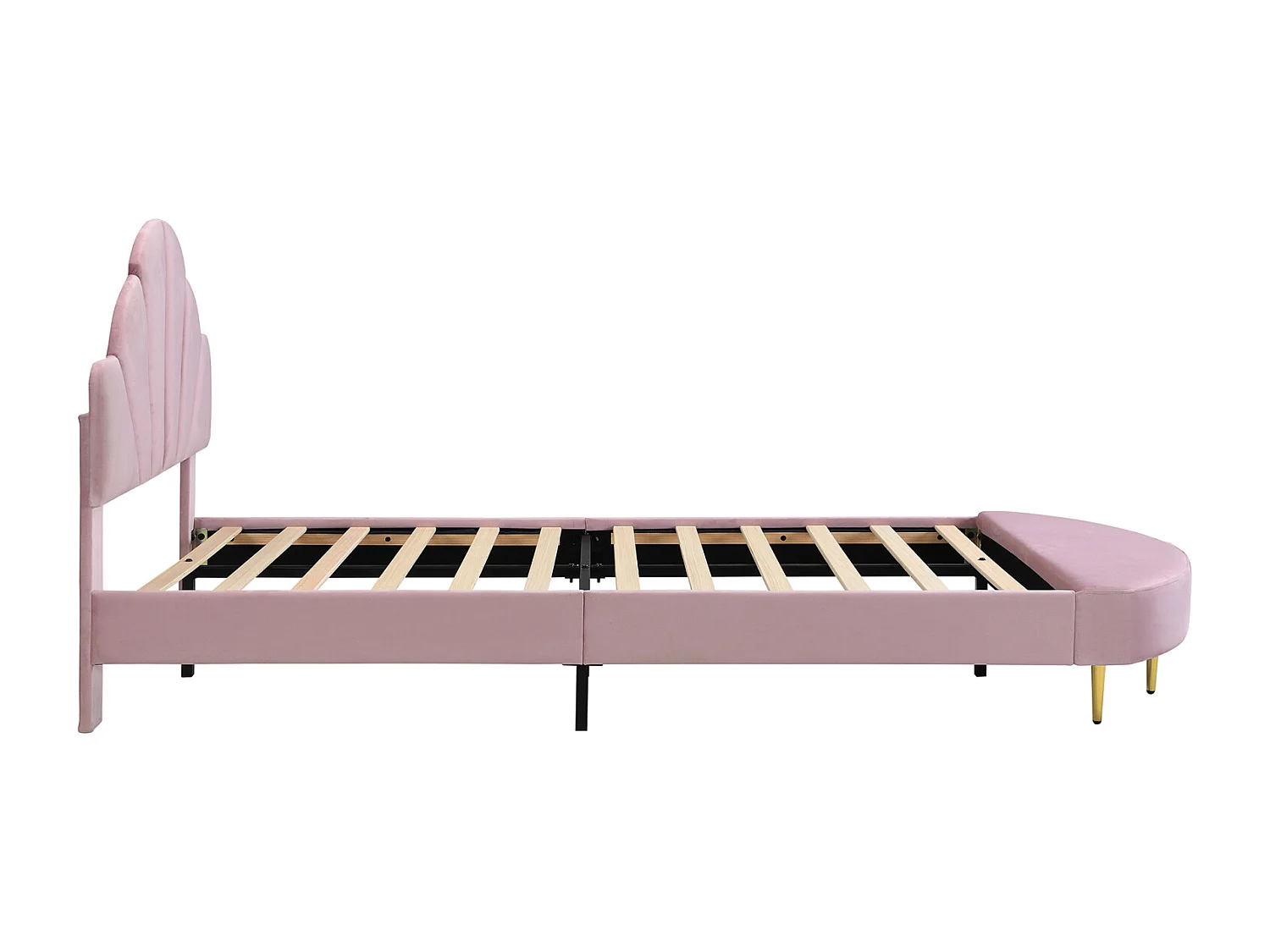 Lit simple 90x200 cm - livré avec repose-pieds et sommier à lattes assortis - velours - rose
