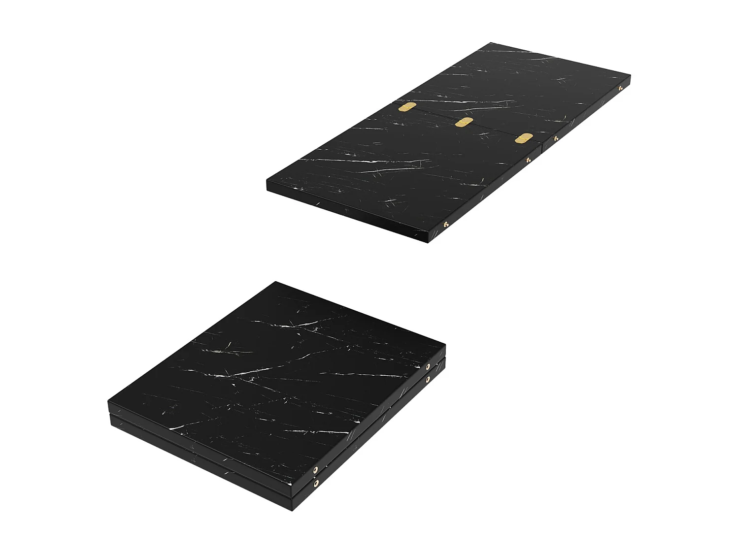 Table de salle à manger extensible - 100 x 75,5-140 x 75,5 cm - texture marbre - avec un cadre métallique noir robuste en forme de X