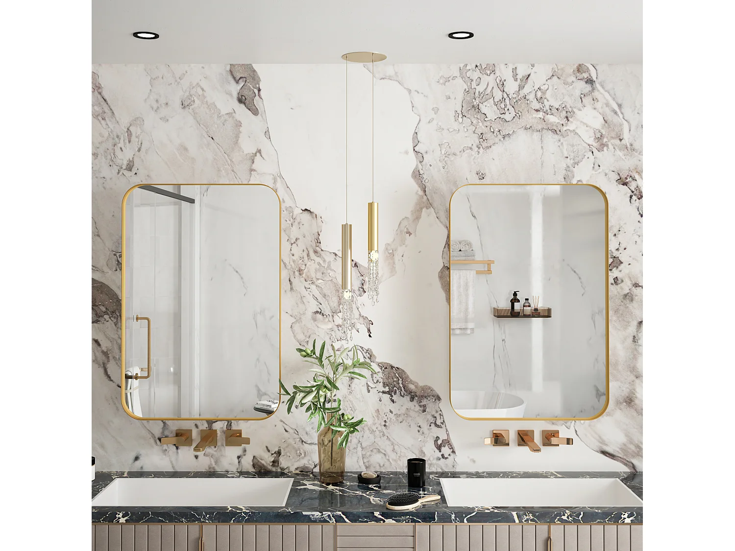 Miroir de salle de bain - armoire de rangement avec miroir - étagère réglable - 76 x 51 cm - or