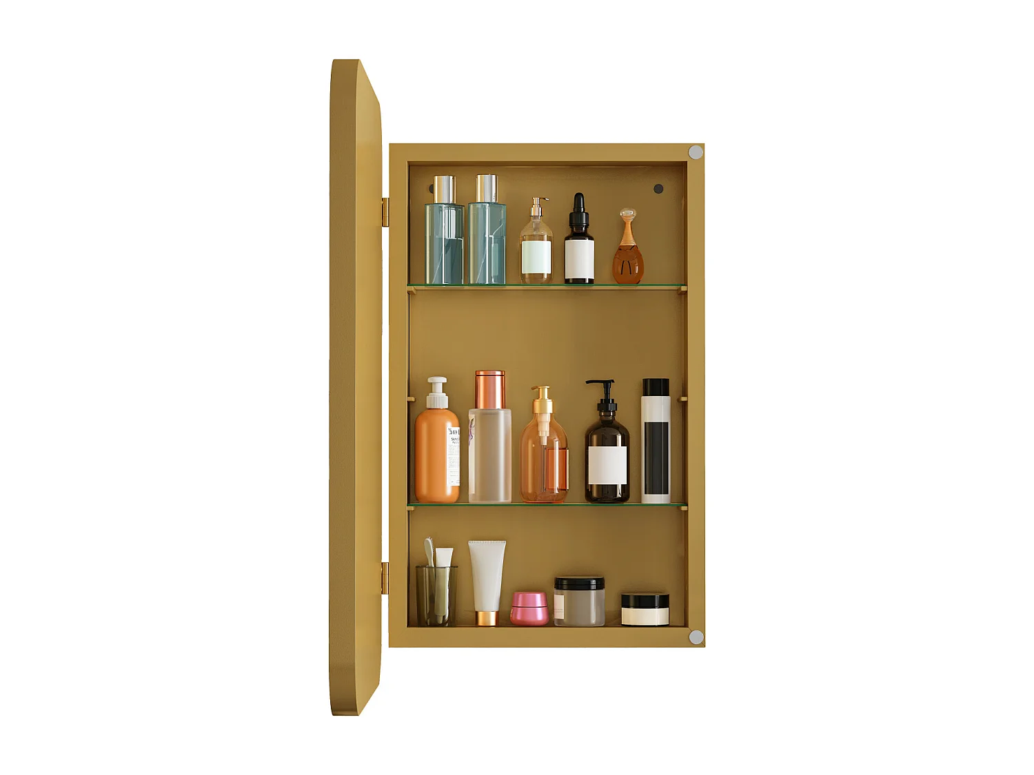 Miroir de salle de bain - armoire de rangement avec miroir - étagère réglable - 76 x 51 cm - or