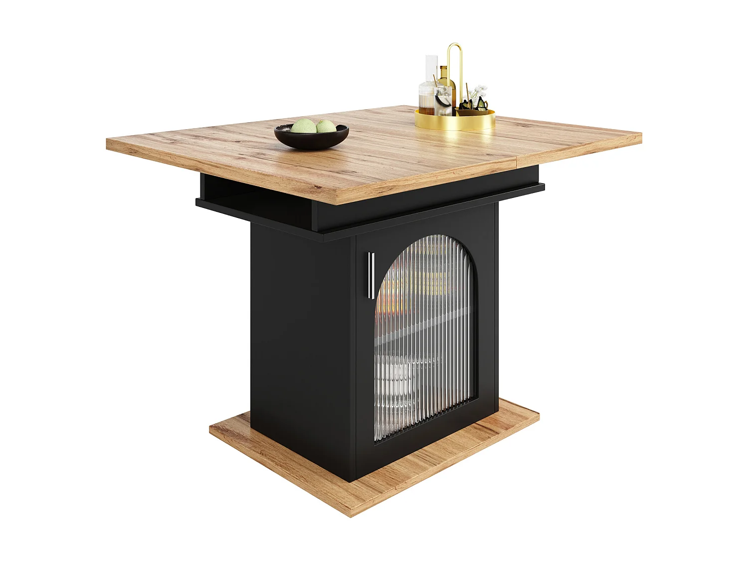 Table de salle à manger extensible - trois étagères de rangement intégrées réglables en hauteur - 110/140×80×76cm - noir