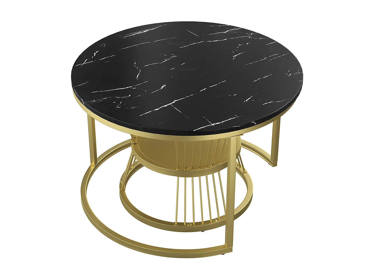 Ensemble de 2 tables basses rondes pour salon, table d'appoint, tables gigognes, aspect marbre, noir