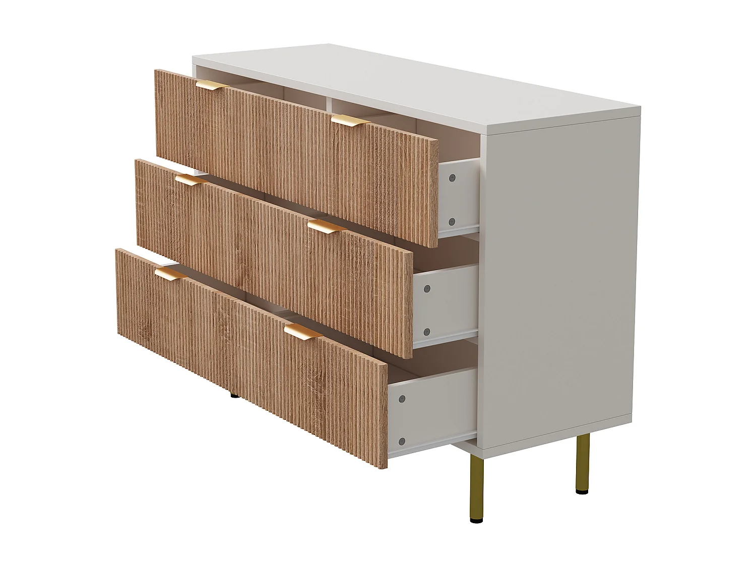 Commode à 6 tiroirs - à panneaux cannelés et pieds dorés - 100 x 34 x 7 cm