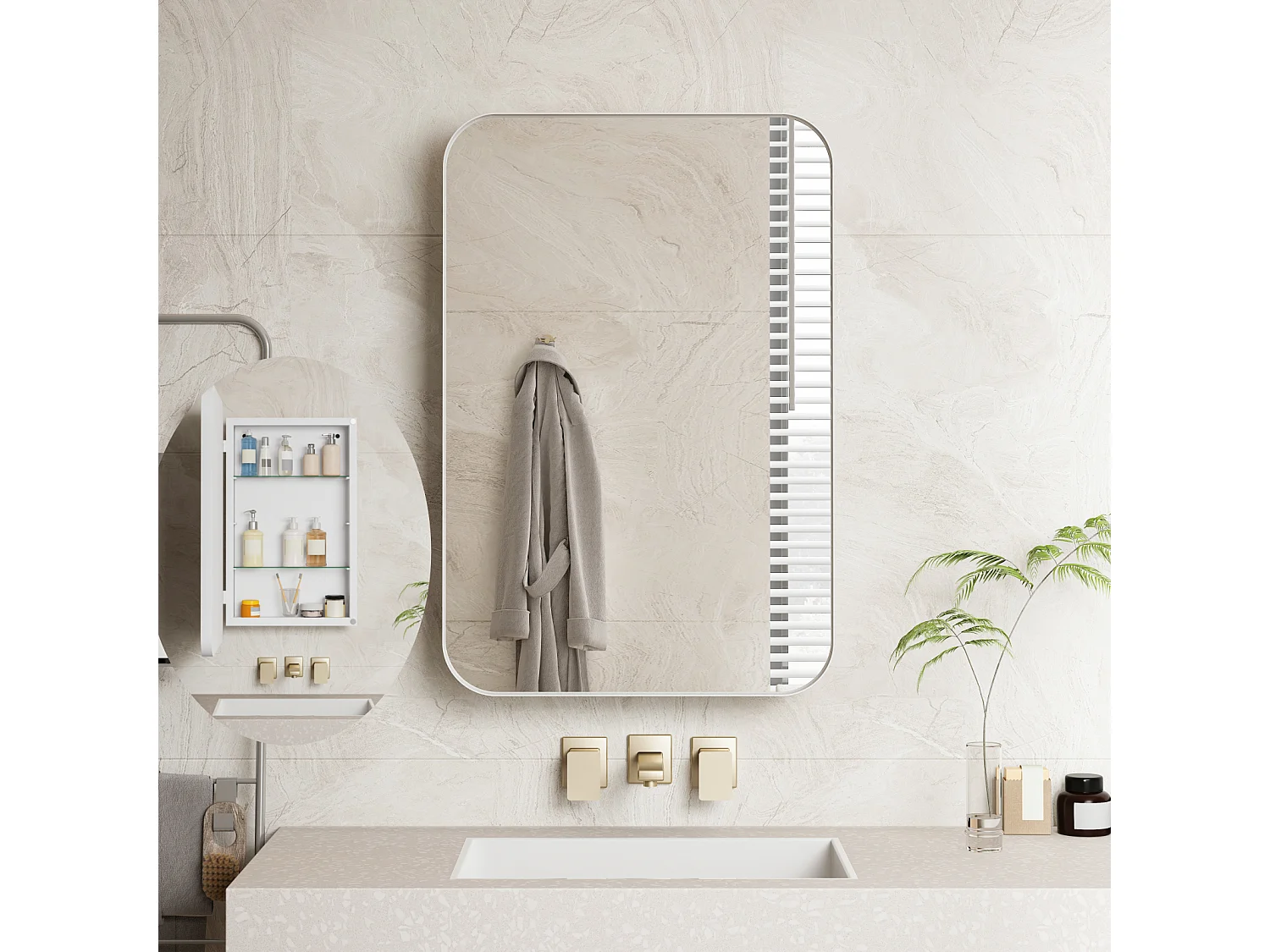 Miroir de salle de bain - armoire de rangement avec miroir - étagère réglable - 76 x 51 cm - blanc