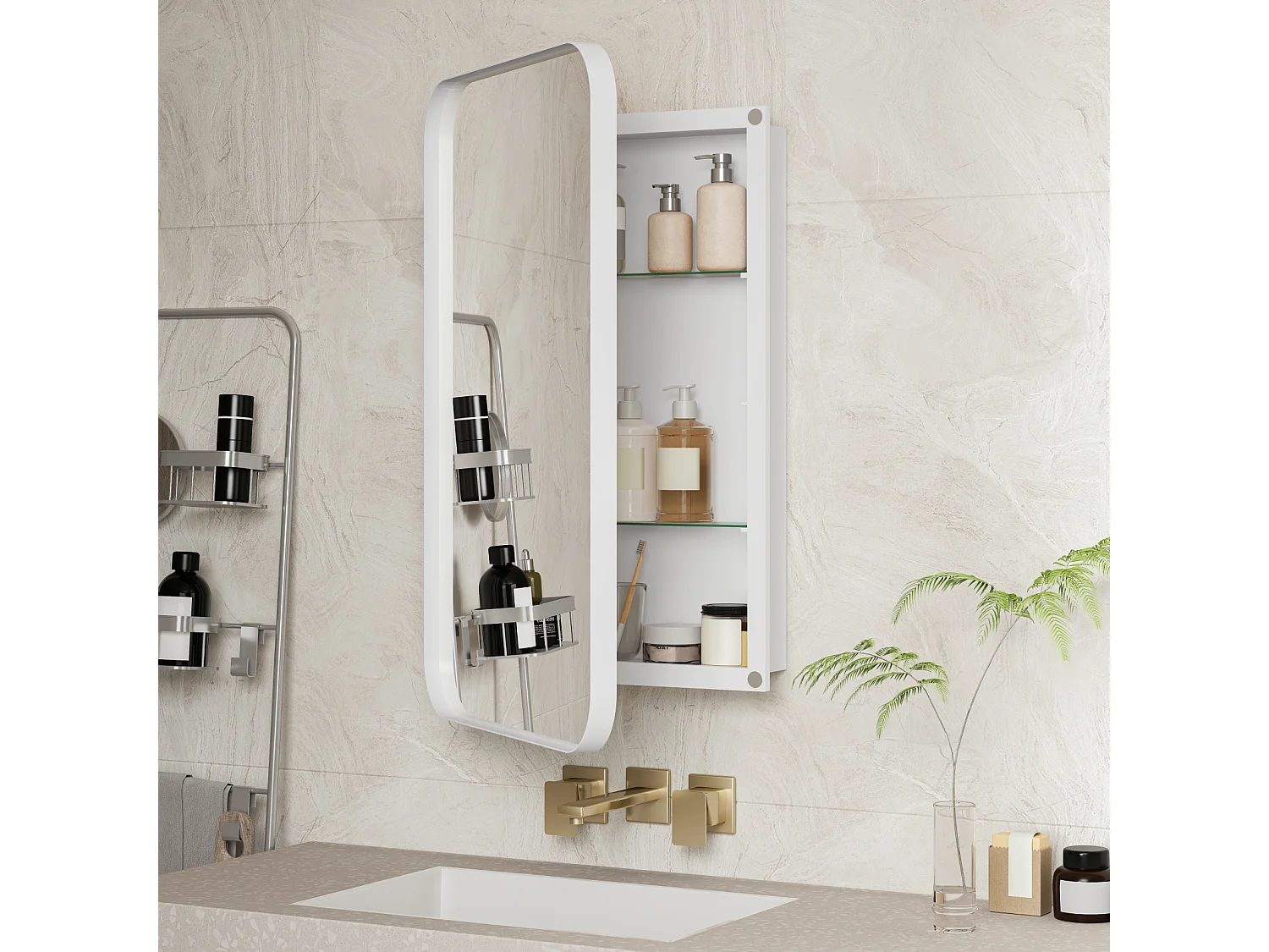 Miroir de salle de bain - armoire de rangement avec miroir - étagère réglable - 76 x 51 cm - blanc
