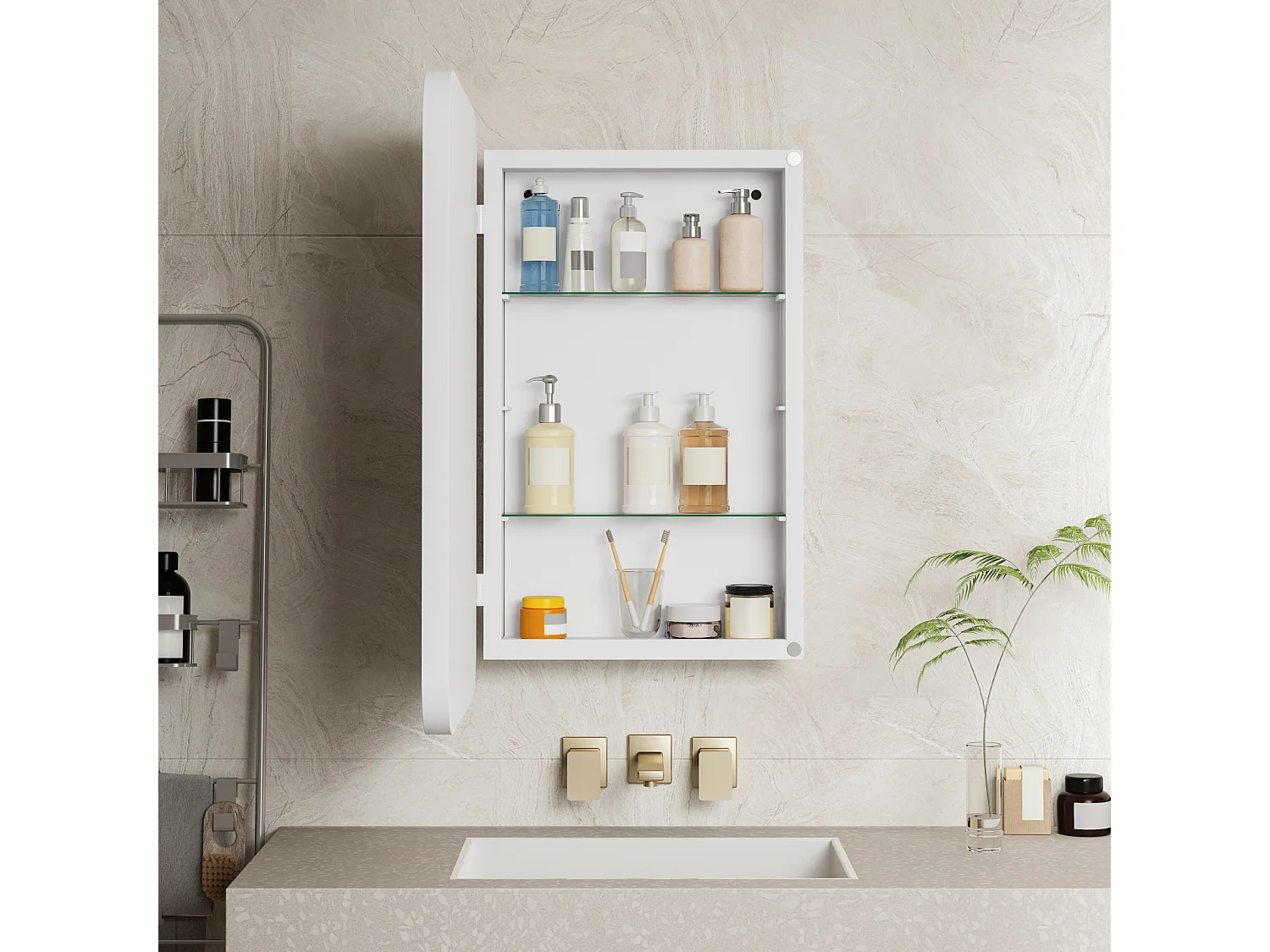 Miroir de salle de bain - armoire de rangement avec miroir - étagère réglable - 76 x 51 cm - blanc