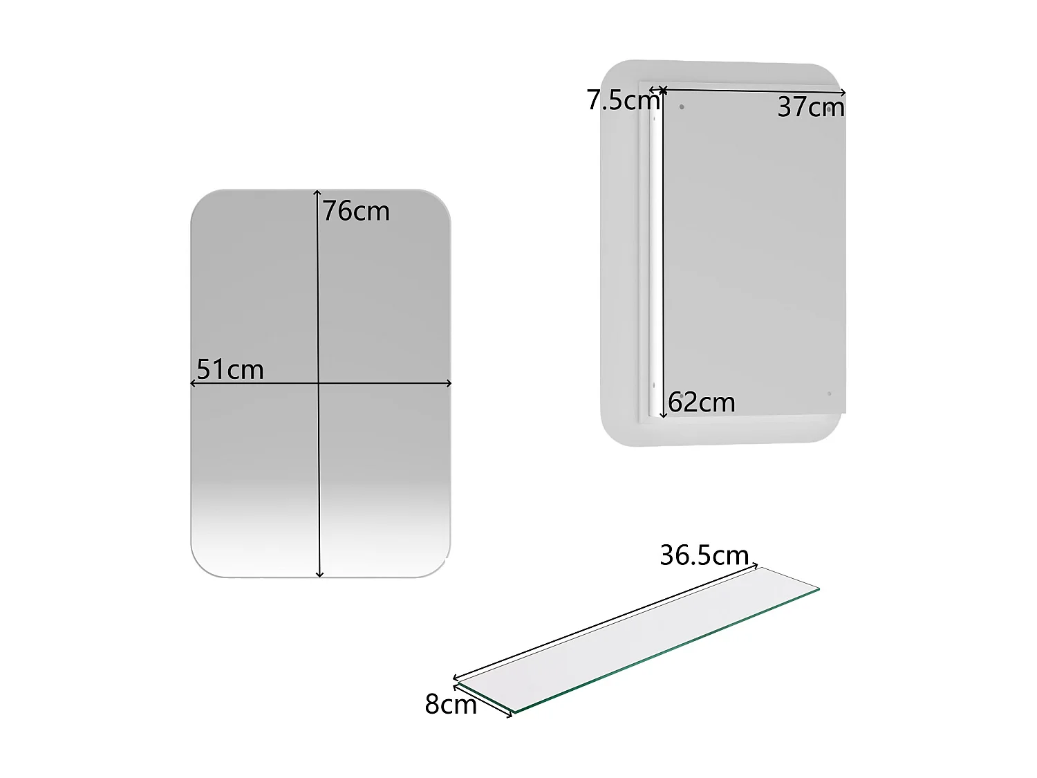 Miroir de salle de bain - armoire de rangement avec miroir - étagère réglable - 76 x 51 cm - blanc