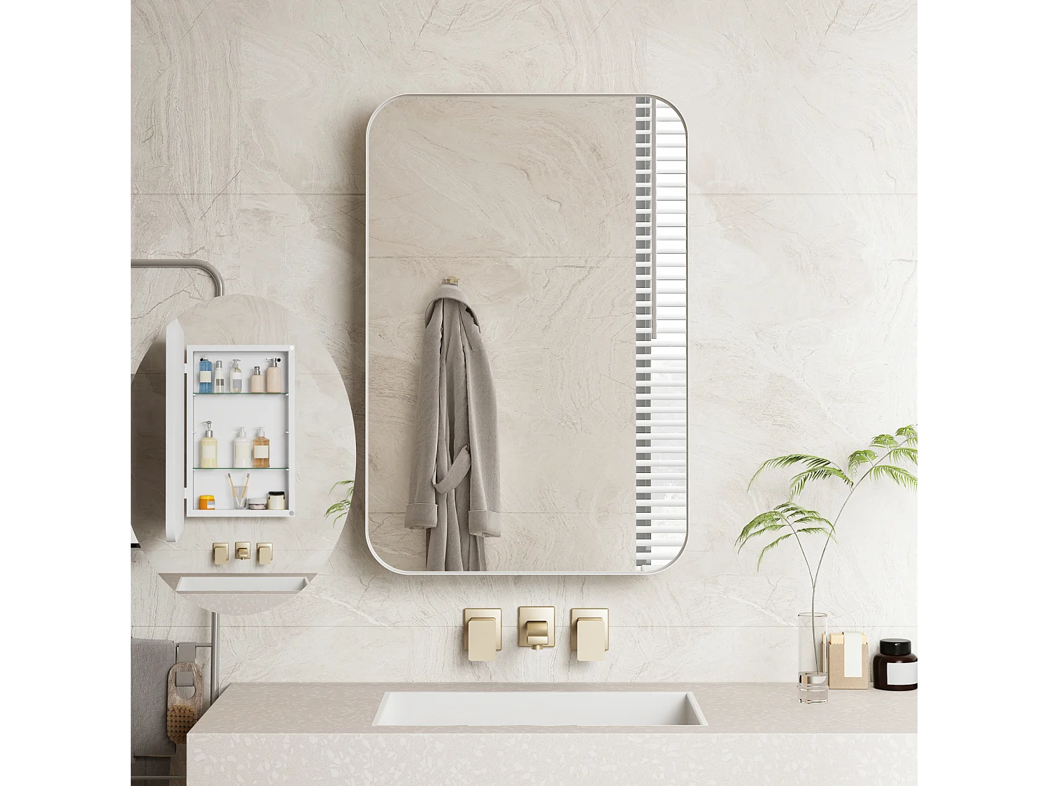 Miroir de salle de bain - armoire de rangement avec miroir - étagère réglable - 76 x 51 cm - blanc