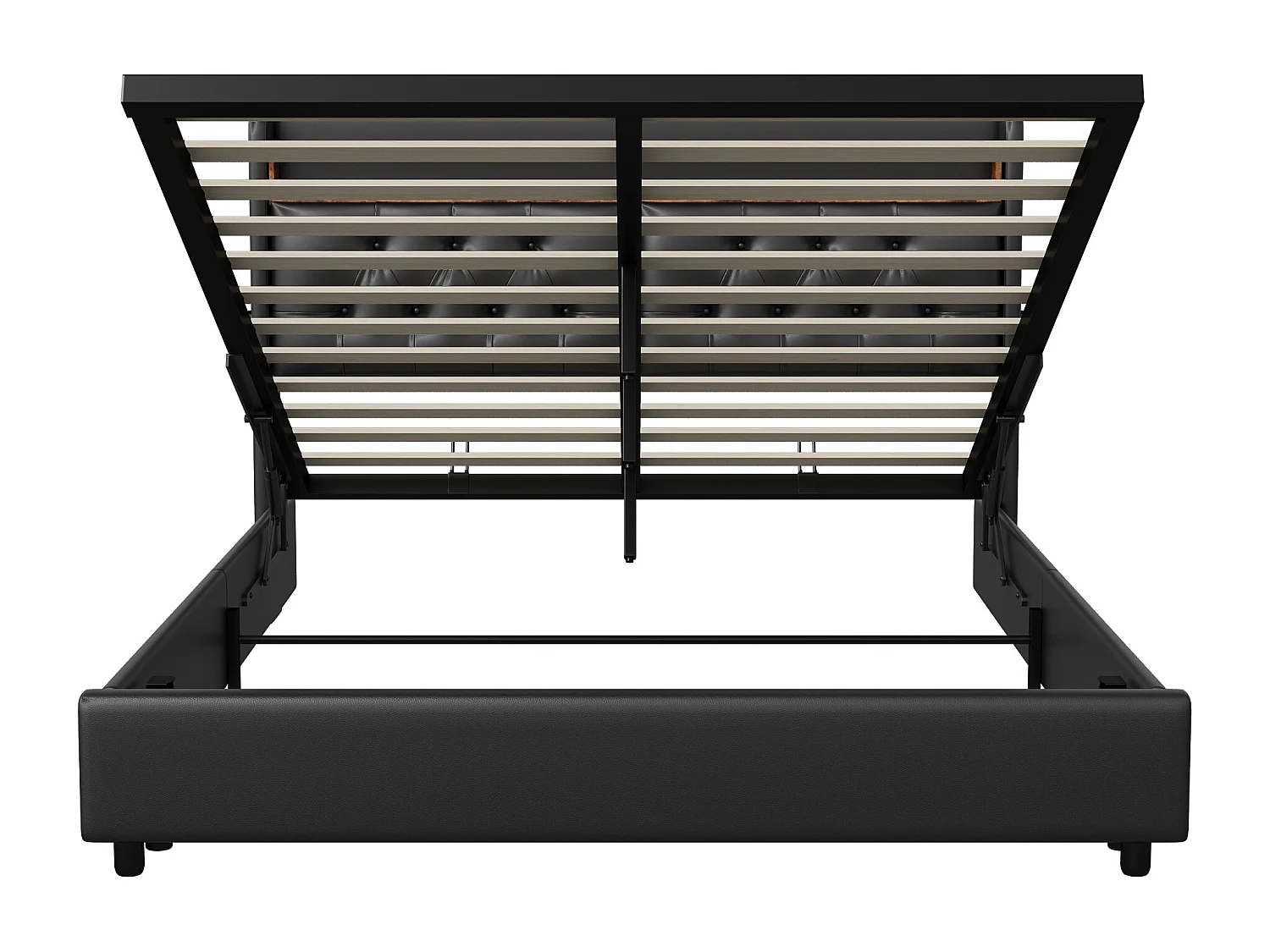 Lit double 180x200 cm - tête de lit avec éclairage LED et ports USB- espace de rangement hydraulique - PU - noir