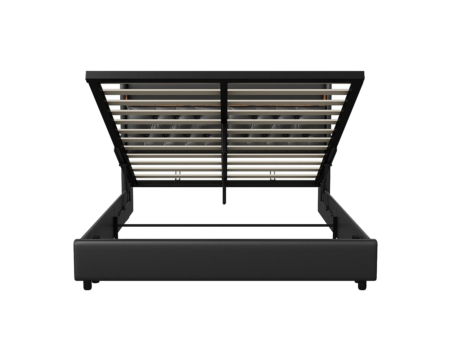 Tweepersoonsbed 180x200 cm - hoofdeinde met ledverlichting en USB-poorten - hydraulische opbergruimte - PU - zwart