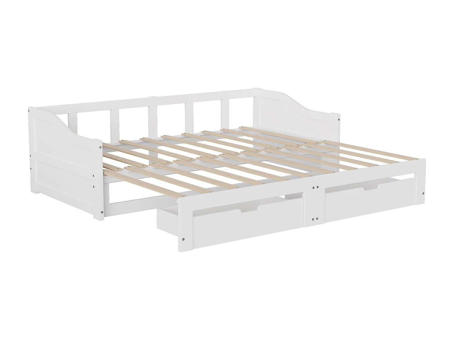 Lit gigogne 90/180 x 200 cm - canapé-lit extensible en bois avec 2 tiroirs - Blanc