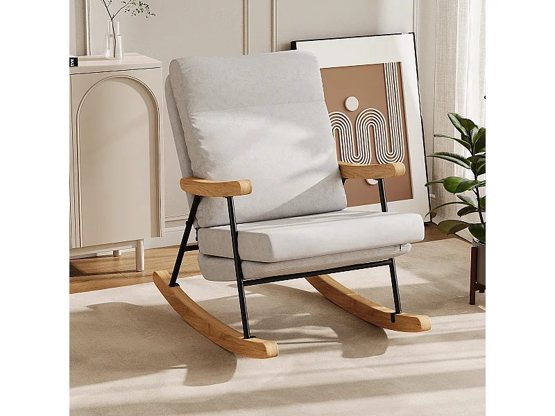 Fauteuil à bascule ergonomique en mélange coton-lin - gris - pour salon et balcon