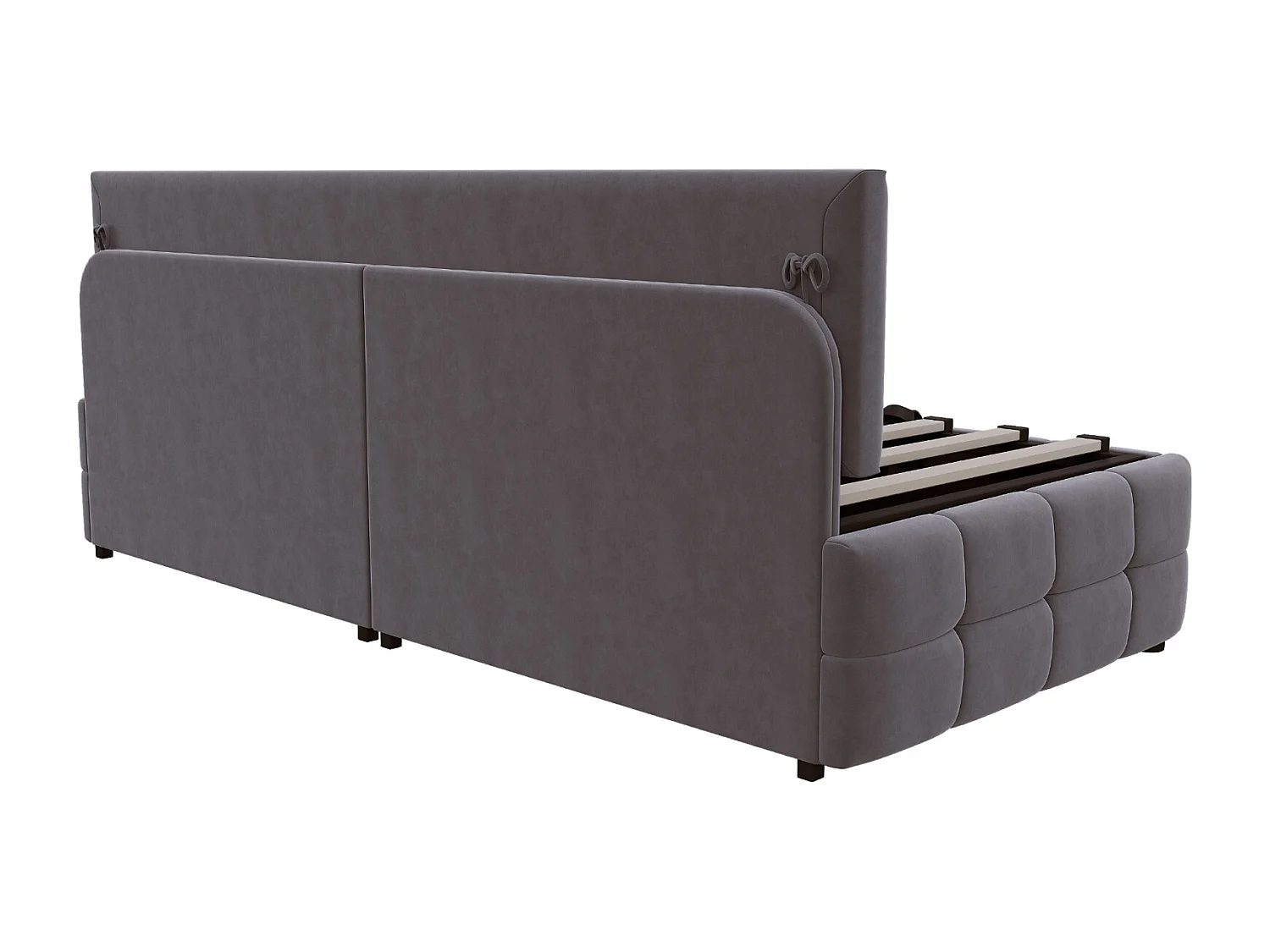 Canapé-lit capitonné 90 x 200 cm - avec rangement hydraulique -  dossier sans accoudoirs - lit simple - velours - Gris foncé