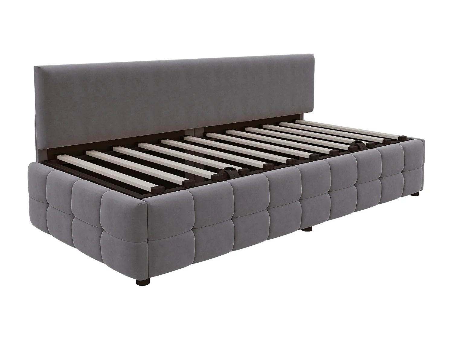 Canapé-lit capitonné 90 x 200 cm - avec rangement hydraulique -  dossier sans accoudoirs - lit simple - velours - Gris foncé