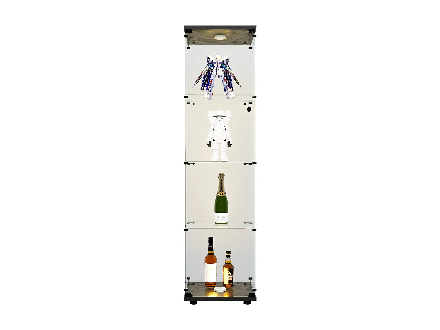 Vitrine vitrée - meuble indépendant pour collections avec éclairage LED - 1 porte et 4 étagères - vitrine pour figurines