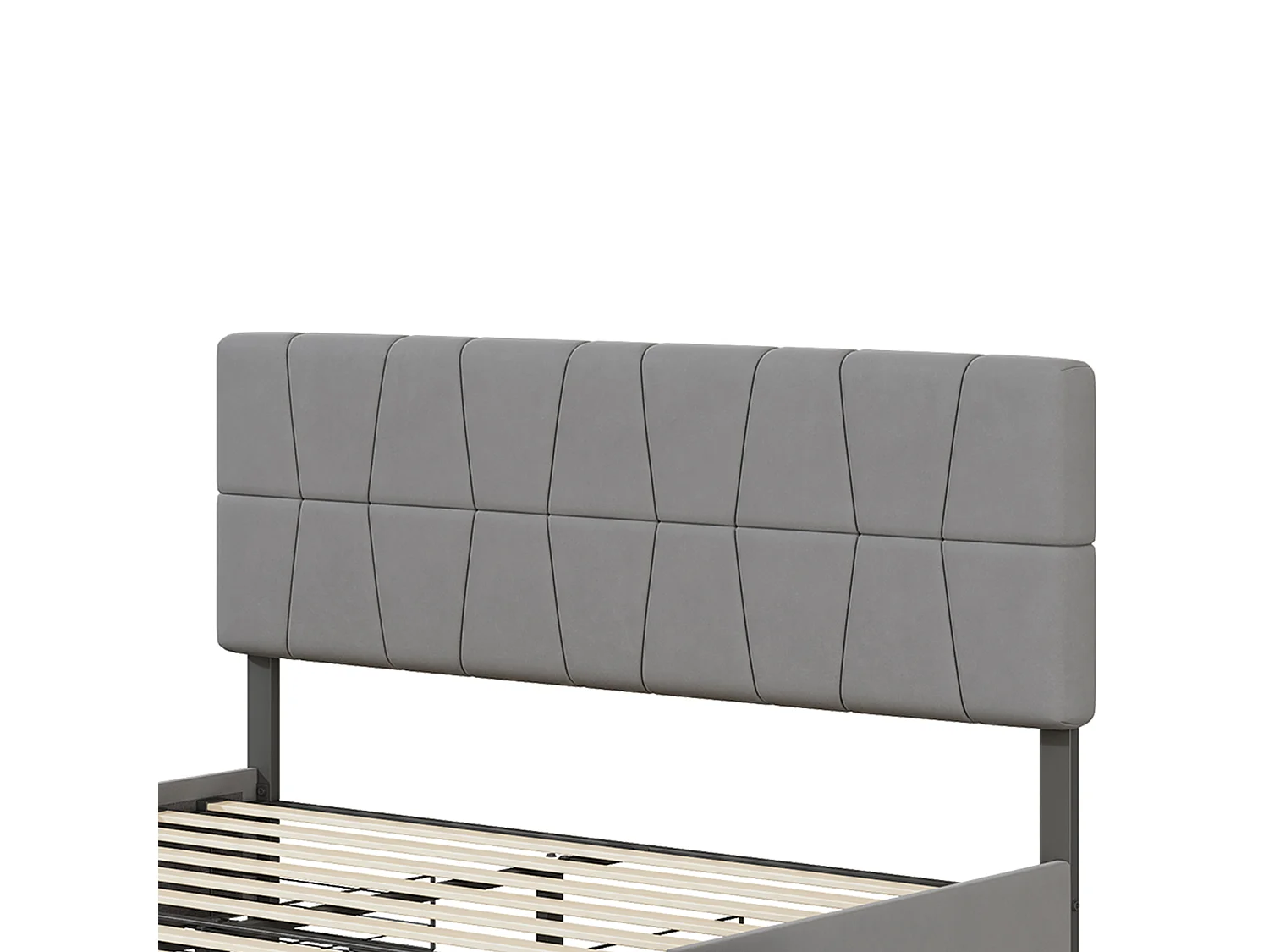 Lit double 160x200cm - avec rangement 4 tiroirs, lit avec sommier à lattes et cadre en métal - tête de lit réglable en hauteur - velours - gris