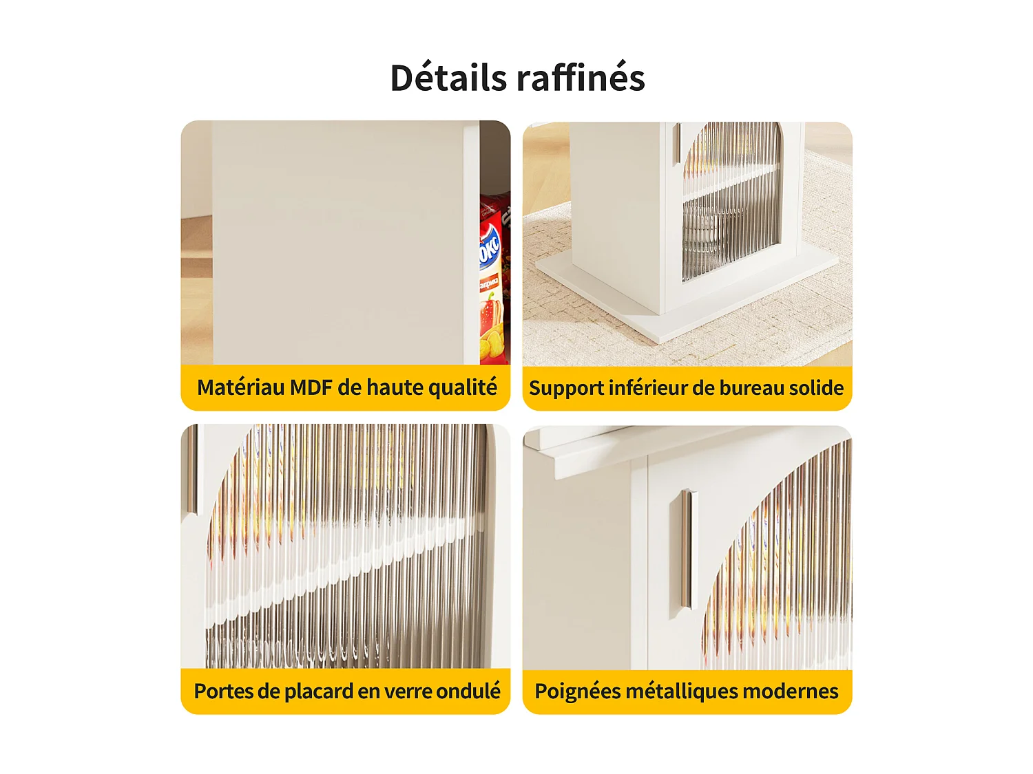 Table de salle à manger extensible - trois étagères de rangement intégrées réglables en hauteur - 110/140×80×76cm - blanc