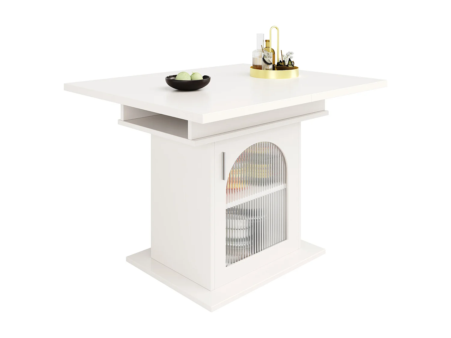 Table de salle à manger extensible - trois étagères de rangement intégrées réglables en hauteur - 110/140×80×76cm - blanc