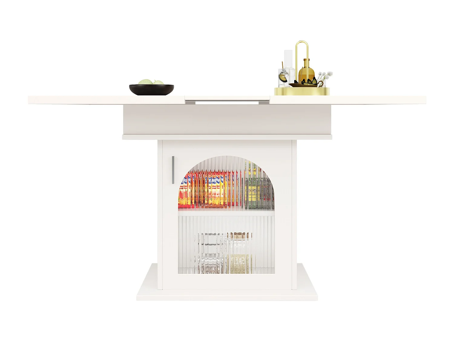 Table de salle à manger extensible - trois étagères de rangement intégrées réglables en hauteur - 110/140×80×76cm - blanc