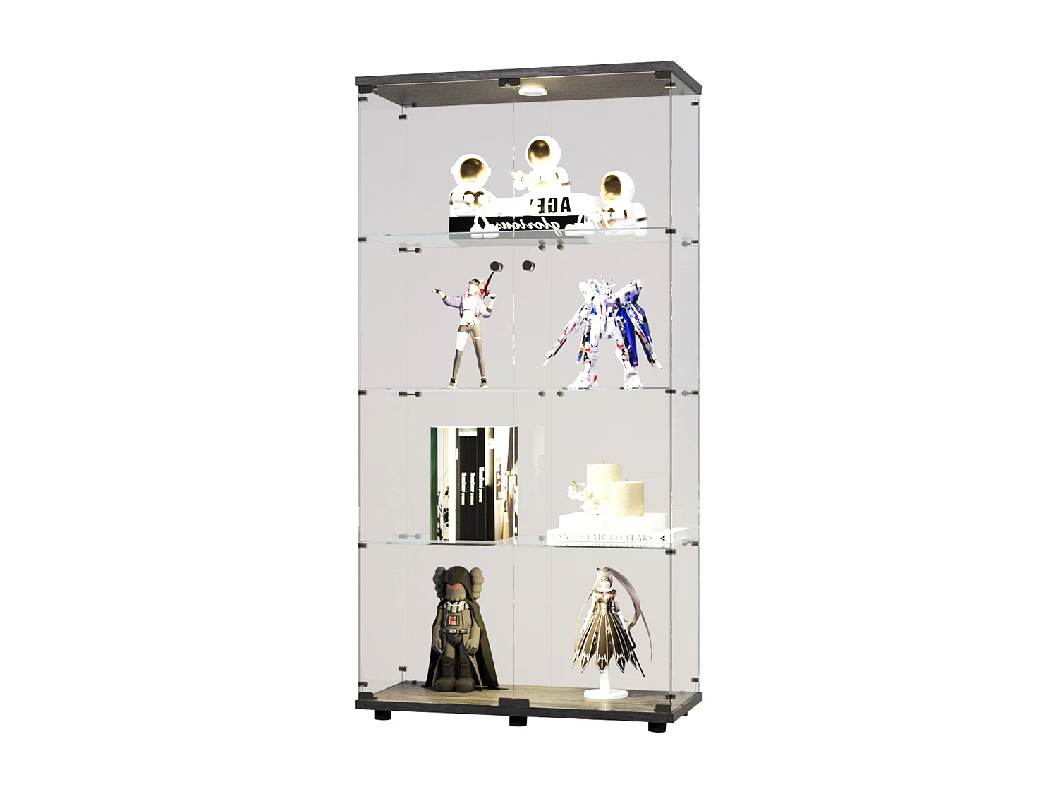 Vitrina de cristal - Vitrina de colección con puertas - Iluminación LED - 2 puertas, 4 estantes - 80,5×36,5×164 cm - Negro