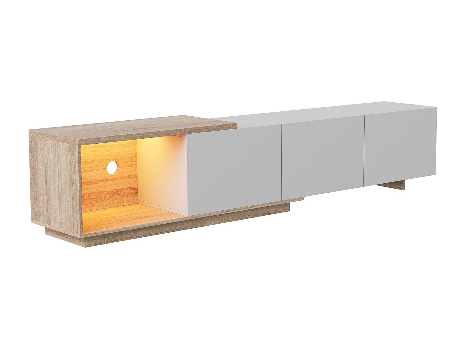 Meuble TV LED - avec 3 tiroirs - bois - blanc - 240 × 38 × 44 cm