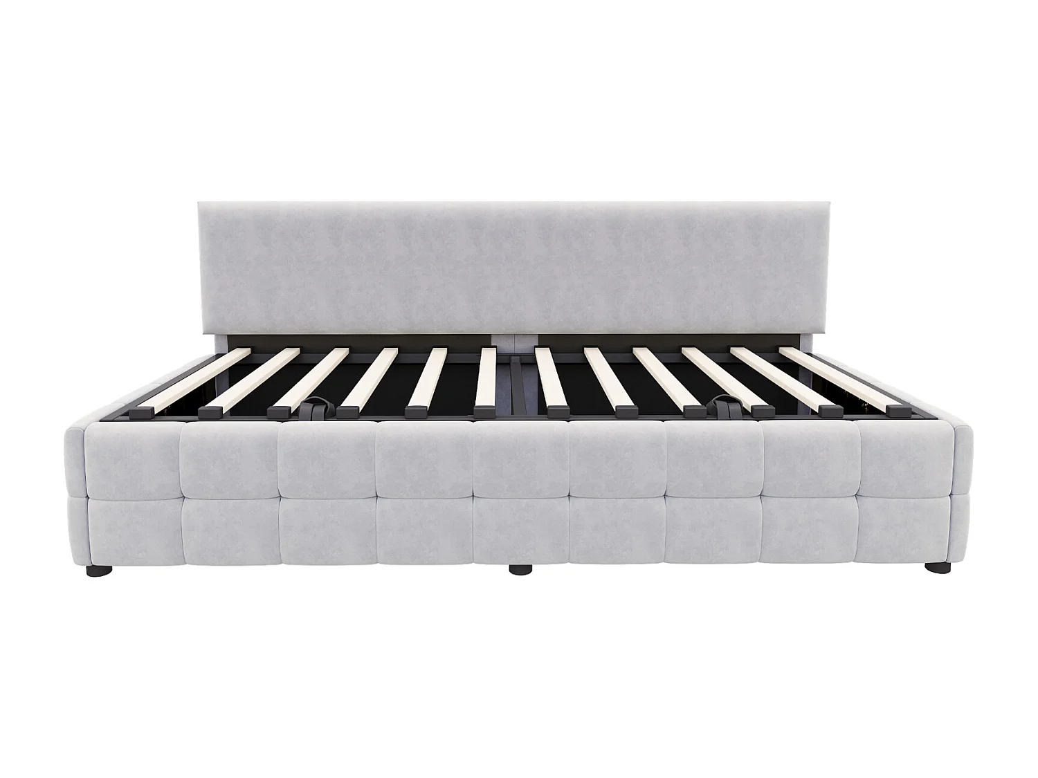 Canapé-lit capitonné 90 x 200 cm - avec rangement hydraulique -  dossier sans accoudoirs - lit simple - velours - Gris clair