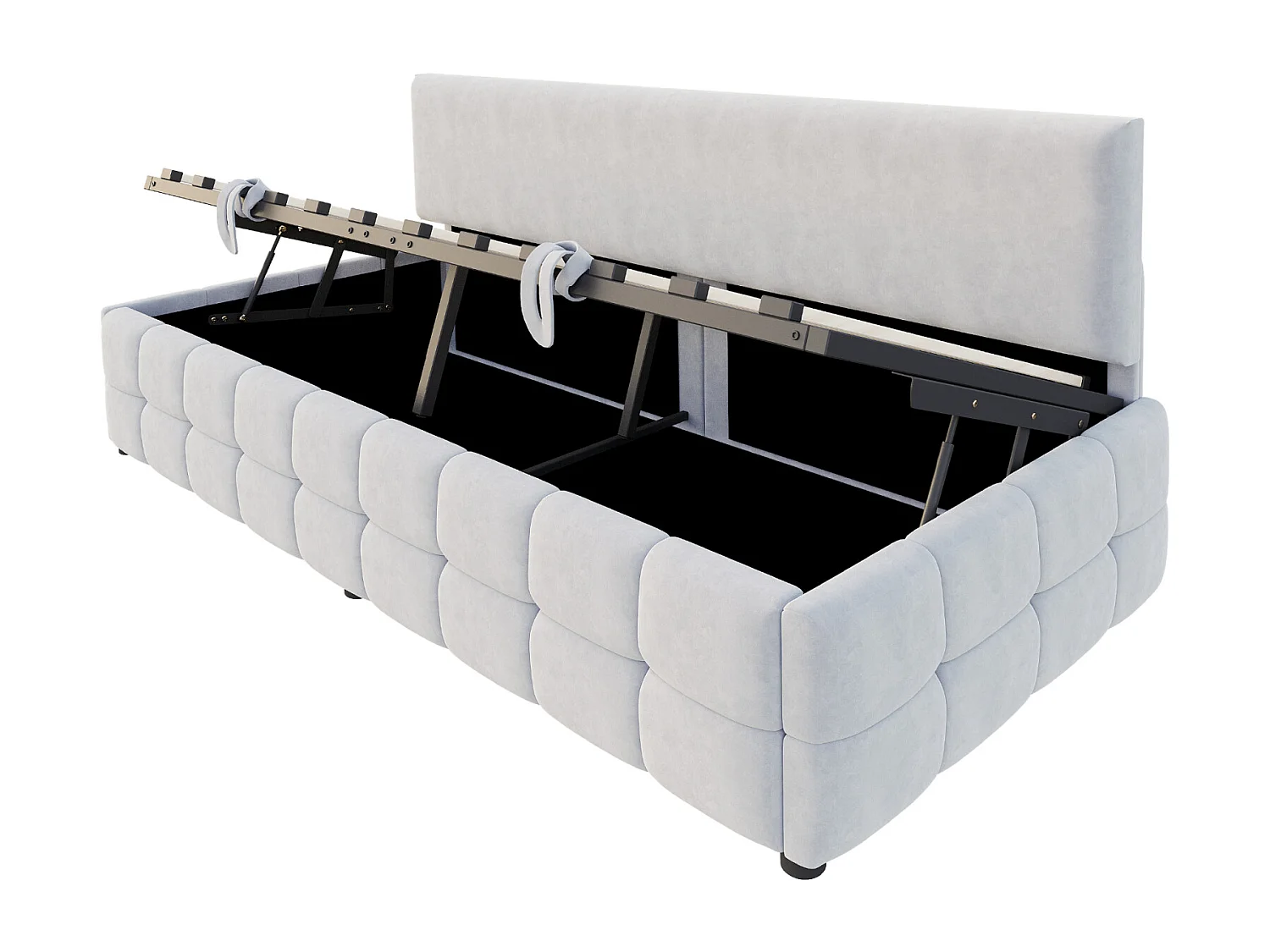 Canapé-lit capitonné 90 x 200 cm - avec rangement hydraulique -  dossier sans accoudoirs - lit simple - velours - Gris clair