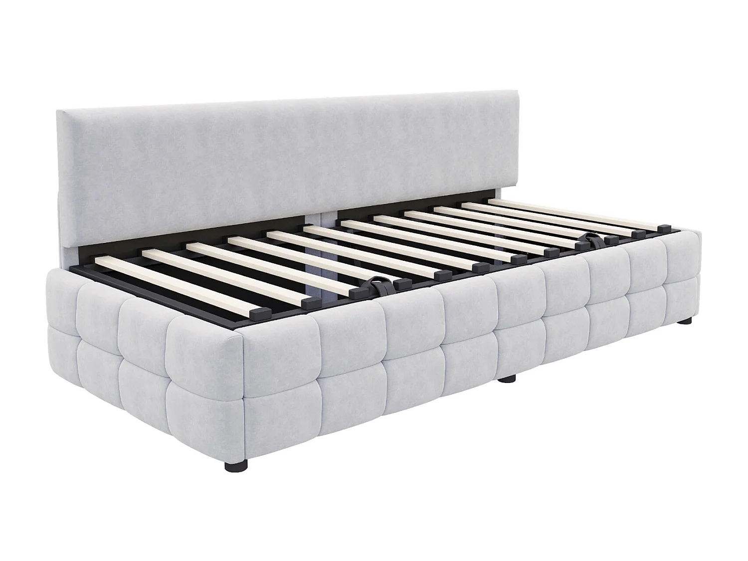 Canapé-lit capitonné 90 x 200 cm - avec rangement hydraulique -  dossier sans accoudoirs - lit simple - velours - Gris clair