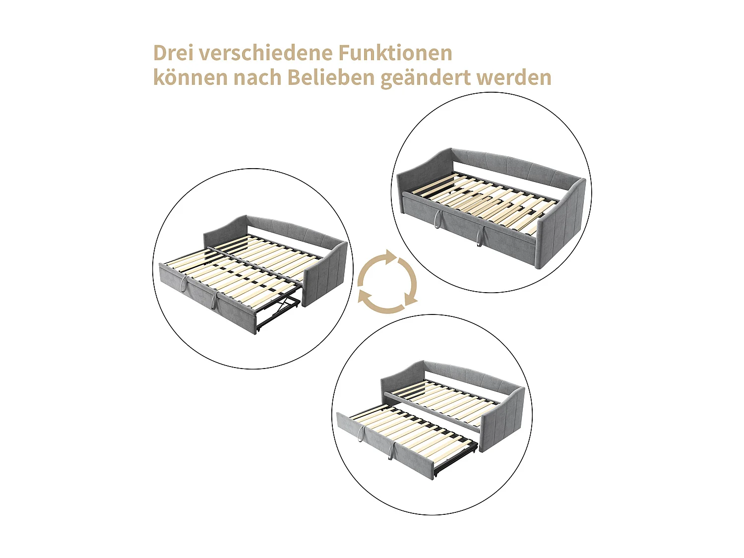 Uitschuifbaar bed 90 x 200 cm - fluweel - grijs - Uitschuifbare slaapbank met lattenbodem - Scandinavische stijl