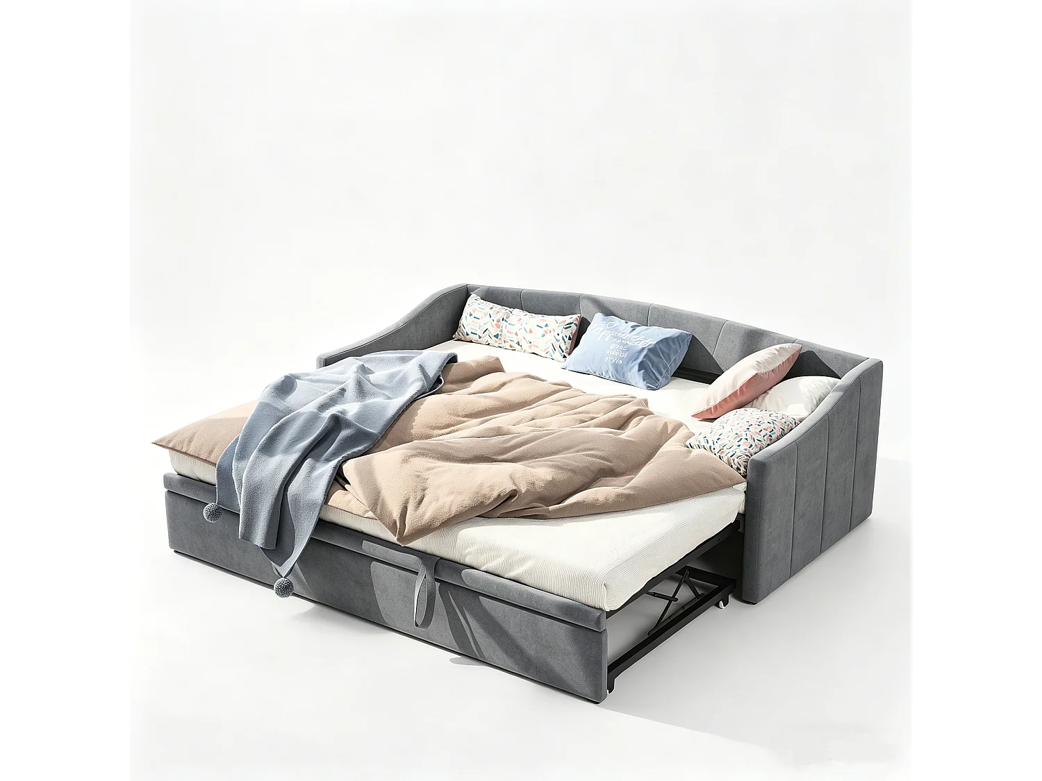 Uitschuifbaar bed 90 x 200 cm - fluweel - grijs - Uitschuifbare slaapbank met lattenbodem - Scandinavische stijl