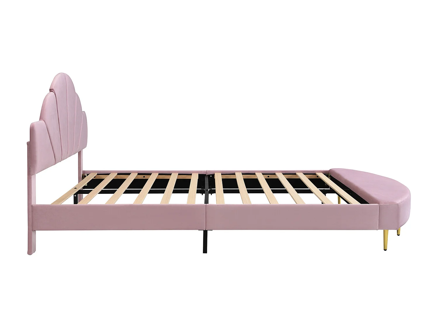 Lit double 140x200 cm - livré avec repose-pieds et sommier à lattes assortis - velours - rose