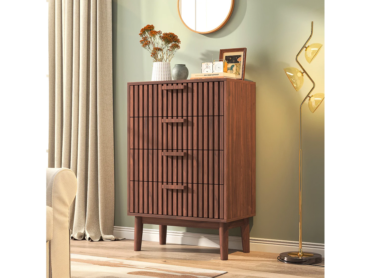 Commode à 4 tiroirs - commode de chambre - meuble de rangement avec tiroirs - bois - 60 x 34 x 91 cm