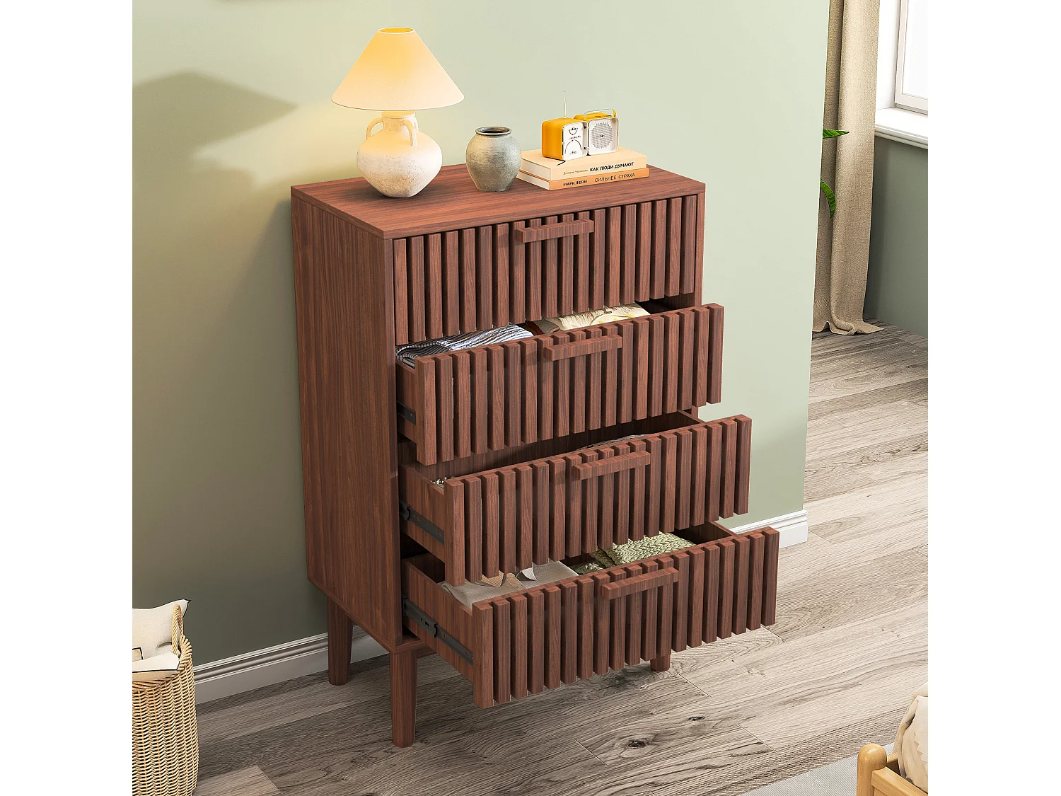 Commode à 4 tiroirs - commode de chambre - meuble de rangement avec tiroirs - bois - 60 x 34 x 91 cm